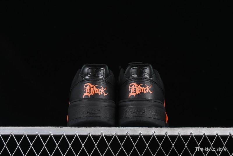 NY Yankees Black Leather Sneakers with Bold Orange Logo