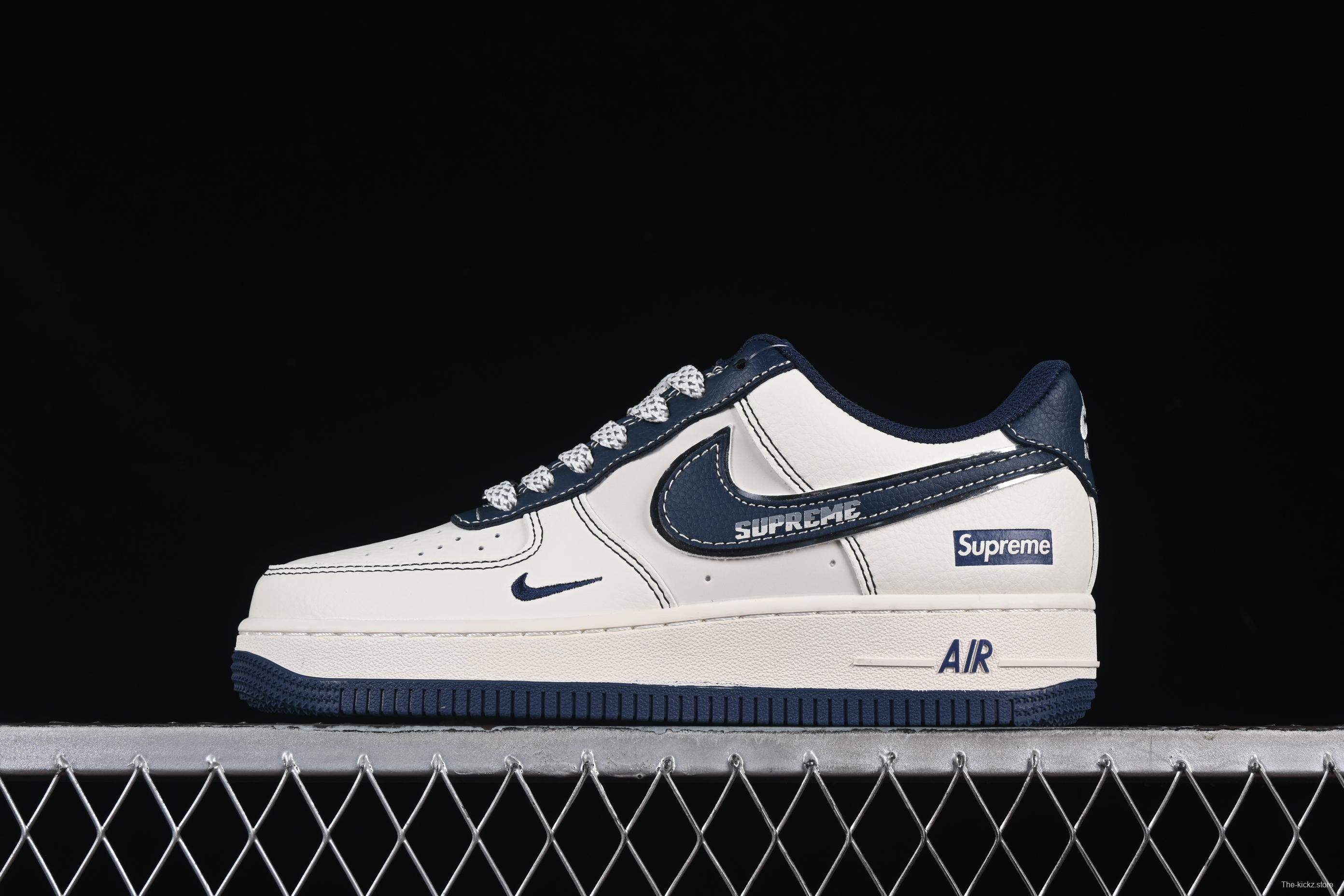 Nike Air Force 1 '07 Low Supreme Collaboration Dark Blue Swoosh Casual Sneakers - XS1958-524