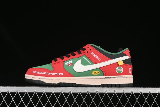 Nike SB Dunk Low Racing Red/Green Anniversary Custom Low-Top Casual Skate Shoes - MU0232-361