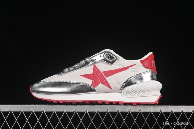 Golden Goose Marathon White Red Silver Comfortable Low-Top Lifestyle Sneakers - H8D4