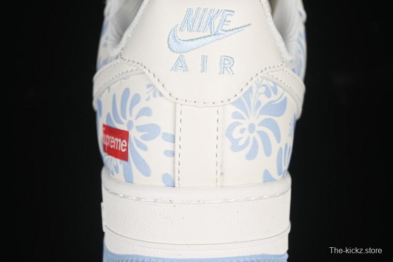 Nike Air Force 1'07 Low Supreme Co-branded Blue and White Casual Sneakers - XX3168-137