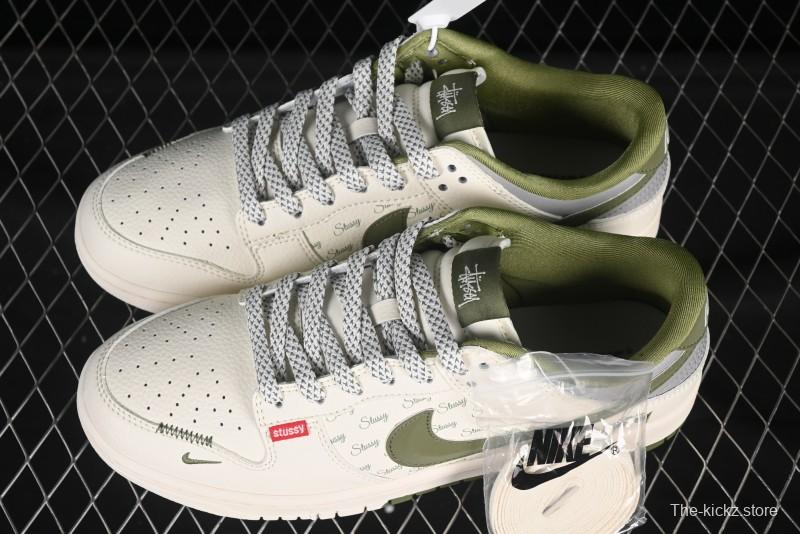 Nike SB Dunk Low Stussy Collaboration 3D Green Swoosh Anniversary Custom Low-Top Skate Shoes - XS6089-538