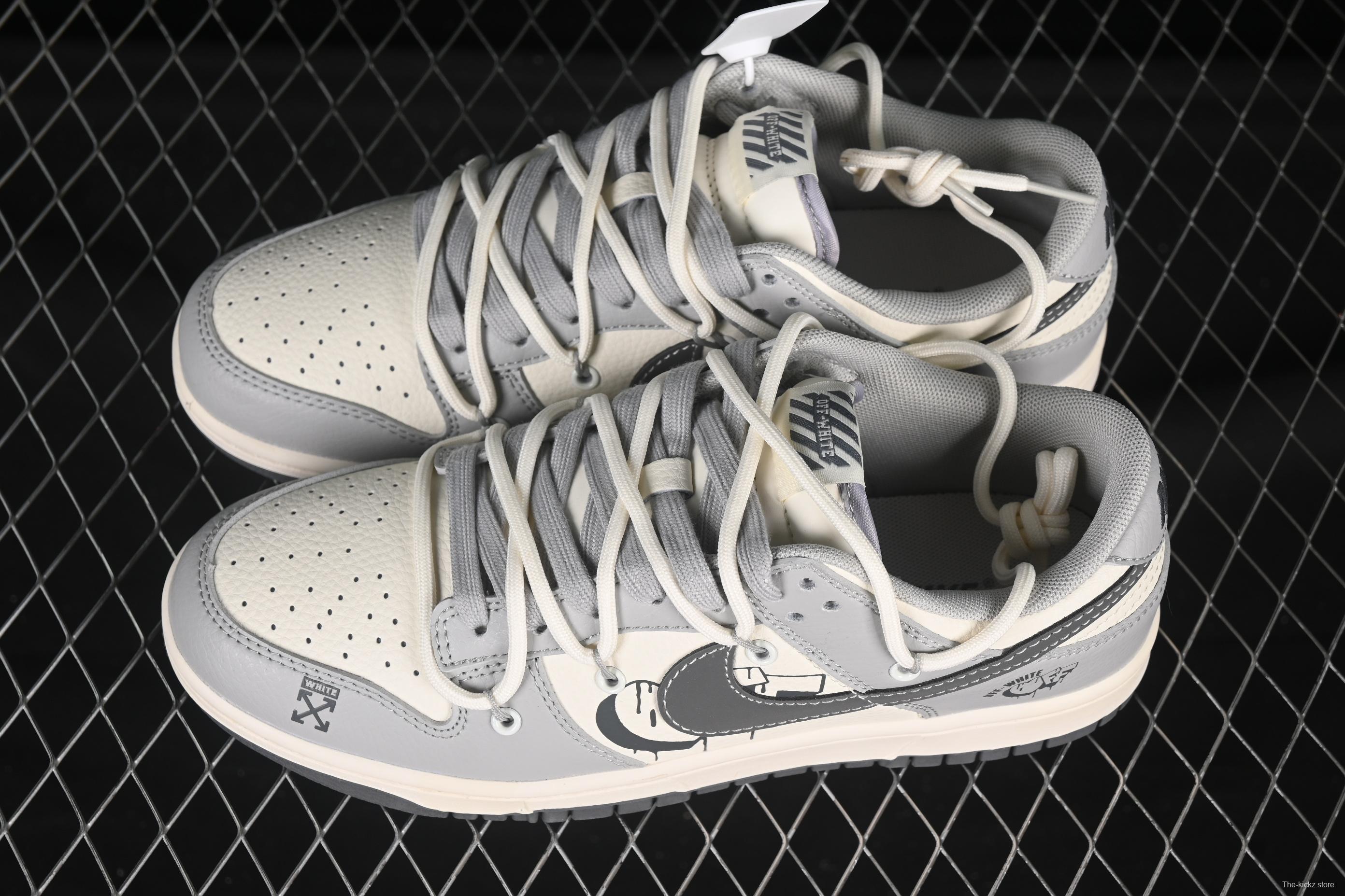 Nike SB Dunk Low Off-White Anniversary Custom Sneakers with Strap and Heart Grey Swoosh - DM6868-078