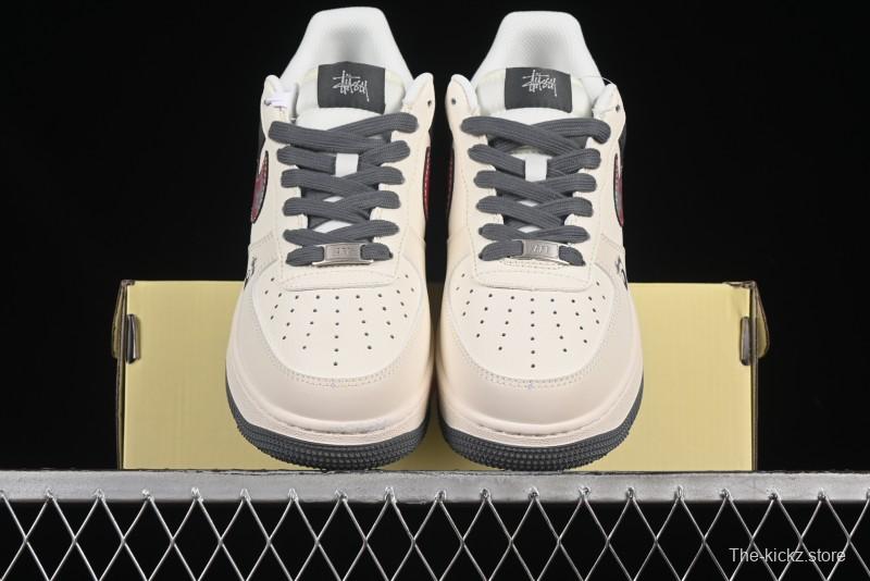 Nike Air Force 1 '07 Low Stussy Collaboration Render Red Swoosh Casual Sneakers - XS1958-573
