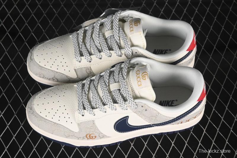 Nike SB Dunk Low Gucci Collaboration Woven Blue Swoosh Anniversary Custom Low-Top Casual Skate Shoes - FC1688-225