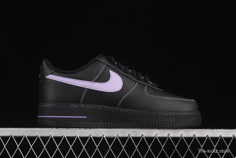Nike Air Force 1'07 Low Casual Sneakers in Black with Purple Swoosh - HQ2037-001