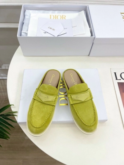 2025/Women Dior Yellow Suede Casual Slip-On Loafers Handmade LY00360(F)