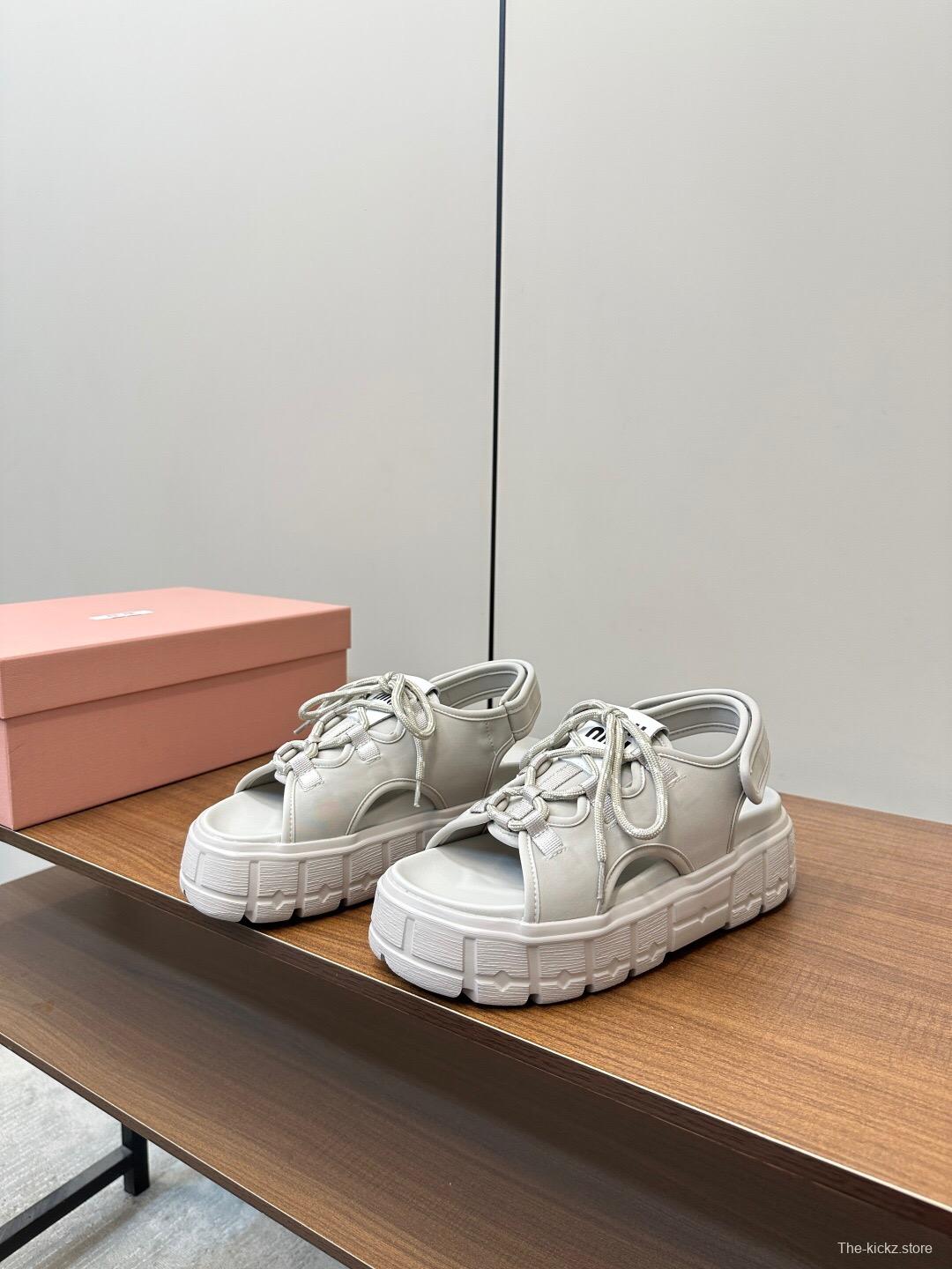 2025 Women Miu Miu White Leather Sandals LY00240