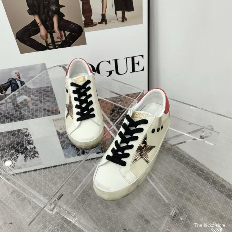 2025 Women GGDB White Red Leather Star Sneakers
