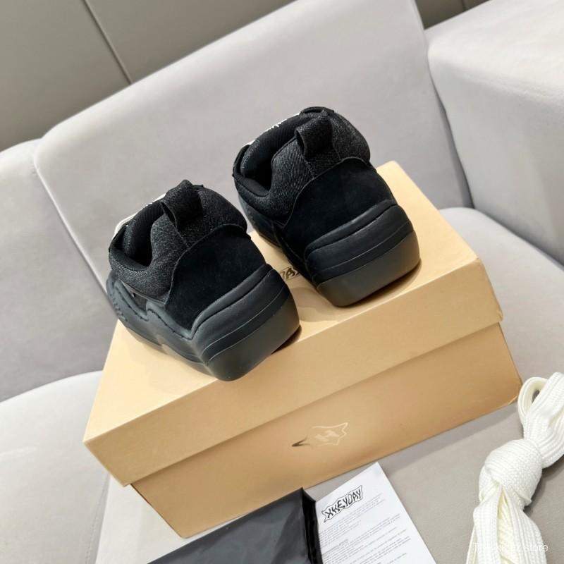 2025 Unisex HEYDAY Black Canvas Leather Wave Sneakers KFY00260