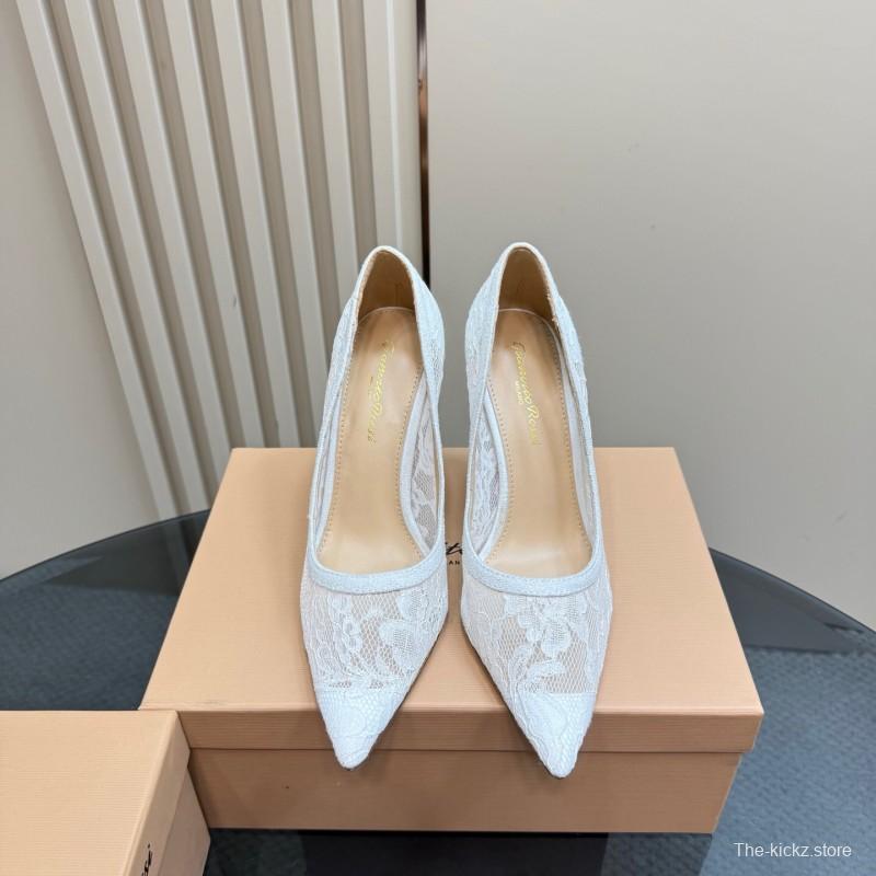 2025 Women Gianvito Rossi White Lace High Heel Shoes KFY00280