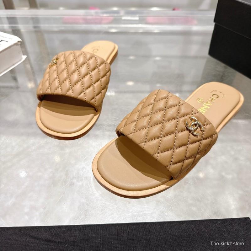 2025 Women Chanel Beige Lambskin Slippers LY00240