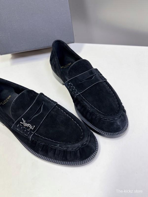 2025 Women Yves Saint Laurent Black Suede Loafers