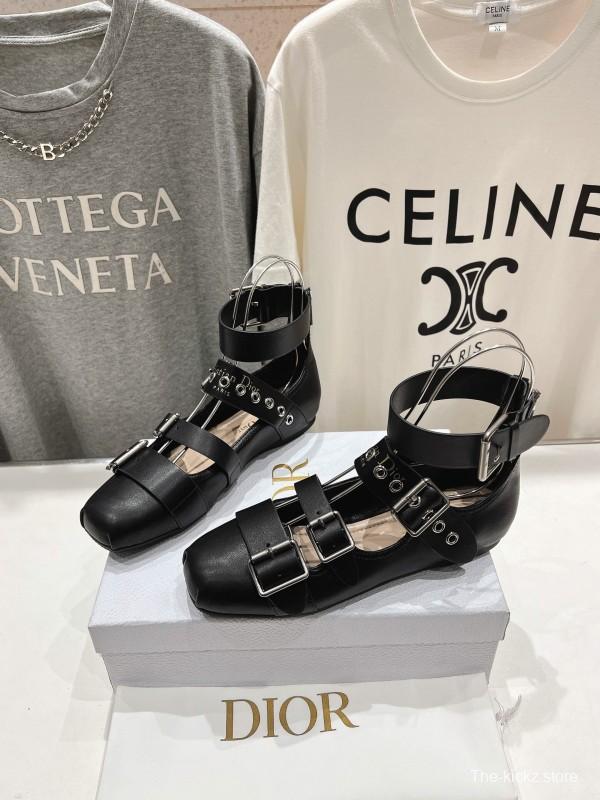 2025 Women Dior Black Leather Gladiator Sandals KFY00320