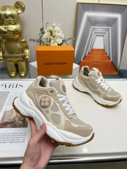 2025 Unisex Louis Vuitton Pink White Black Blue Apricot Leather Tech Fabric Sneakers Monogram Flower LY00340