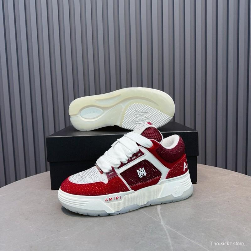 2024 Unisex Amiri Red White Leather Mesh Sneakers MJ00410