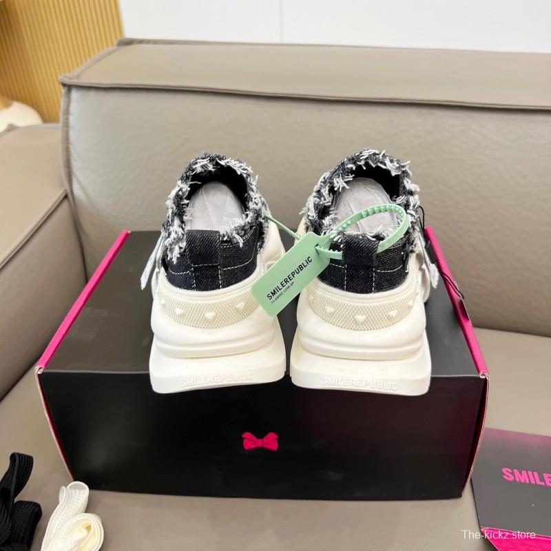 2025 Unisex Smile Republic Black White Canvas Casual Shoes Fringed LY00291