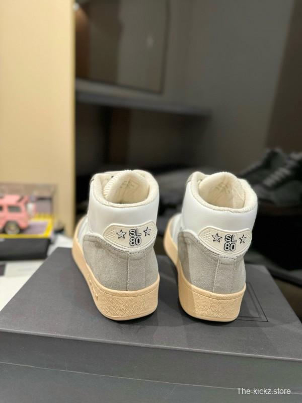 2024 Unisex Yves Saint Laurent White Grey Leather High Top Sneakers MJ00390