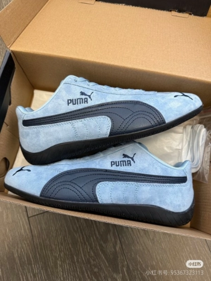 2025 Women Puma Light Blue Black Suede Casual Sneakers KFY00260