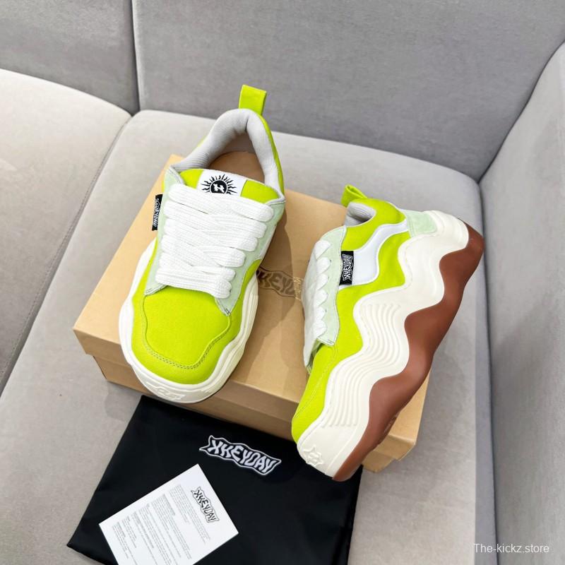 2025 Women HEYDAY Yellow White Green Canvas Leather Wave Bread Sneakers KFY00260