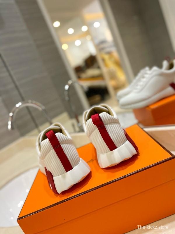2024 Unisex Hermès white red leather sneakers