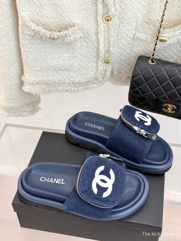 2025 Slippers Chanel Navy Denim Slippers