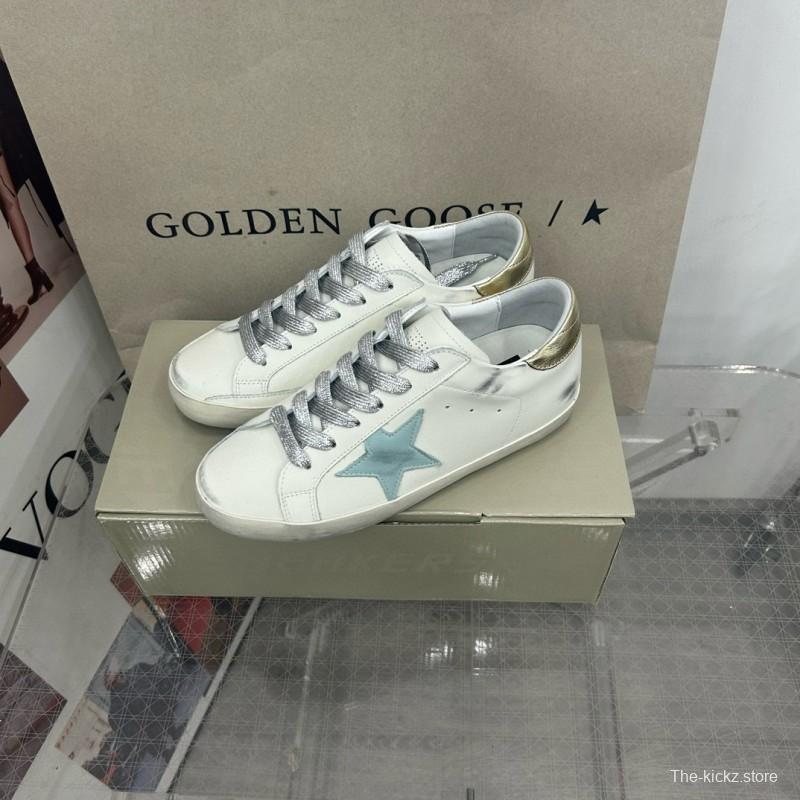 2025 Women GGDB White Blue Leather Sneakers