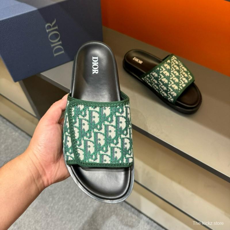 2024 Slippers Dior Green Canvas Slippers MJ00180