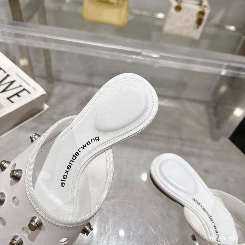 2025 Slippers Alexander Wang White Leather Studded LY00310