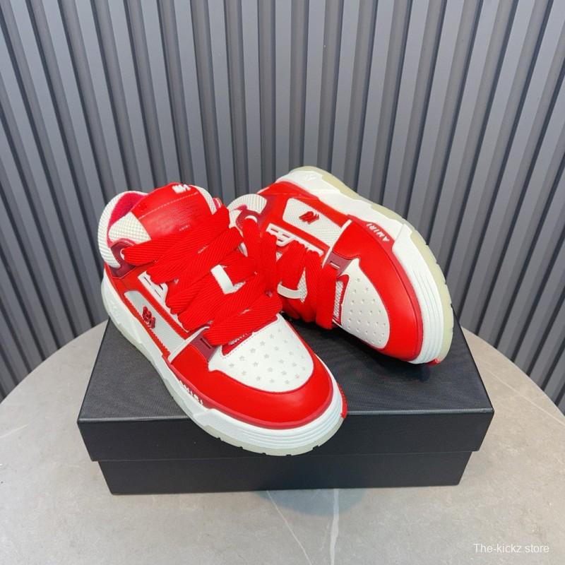 2024 Unisex Amiri埃米尔 Red White Leather Mesh Sneakers MJ00360