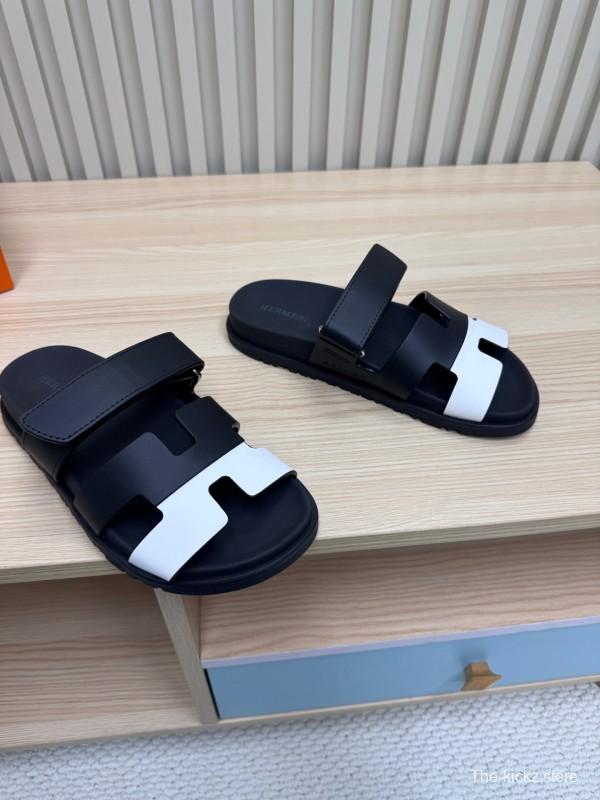 2025 Slippers Hermès Black White Leather Slippers