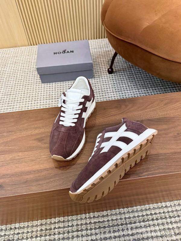 2025 Unisex HOGAN Burgundy White Suede Leather Sneakers