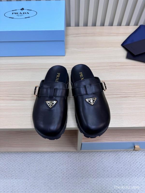2025 Slippers Prada Black Leather Slippers