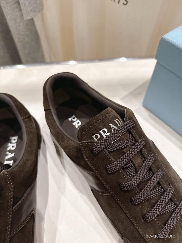 2025 Women Prada Brown Suede Lace-Up Sneakers