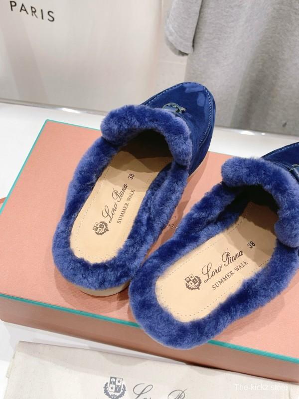 2024 Women Le Parmentier Blue Suede Shearling Loafers