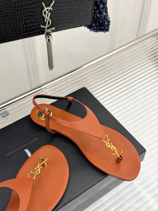 2025 Women Yves Saint Laurent Orange Leather Sandals KFY00270
