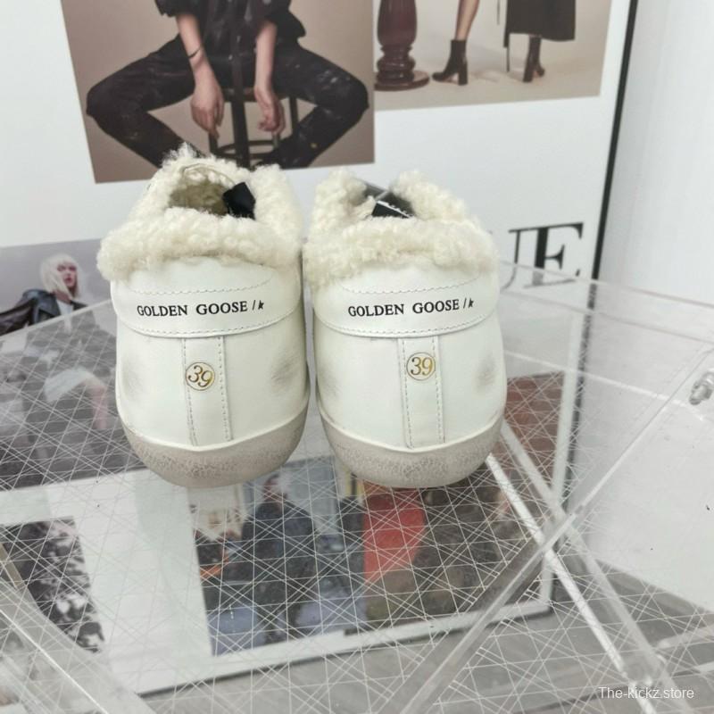 2025 Women GGDB White Grey Leather Shearling Sneakers