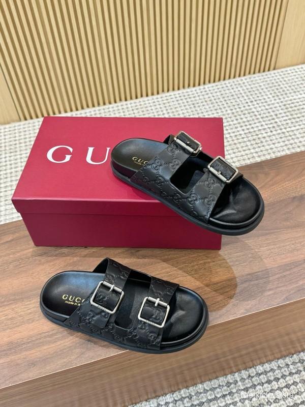 2025 Women Gucci Black Leather Sandals Buckle LY00230