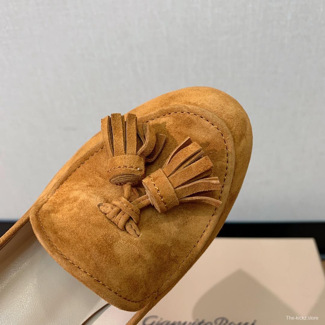 2025 Women Gianvito Rossi Brown Suede Platform Tassel Loafer