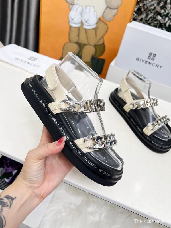 2025 Women Givenchy White Leather Sandals Chain Detail LY00260