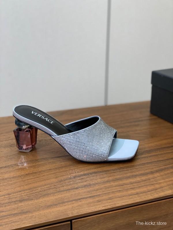 2025 Women VERSACE Silver Leather Slippers