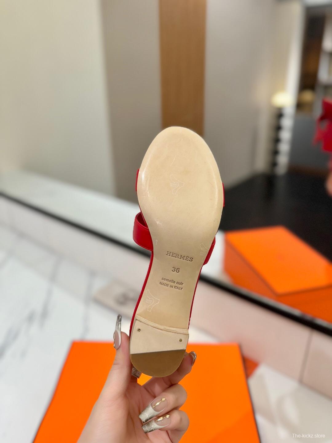 2025 Women Hermès Red Leather Heels