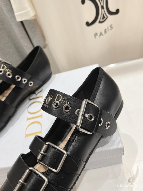 2025 Women Dior Black Leather Mary Jane Buckle KFY00300