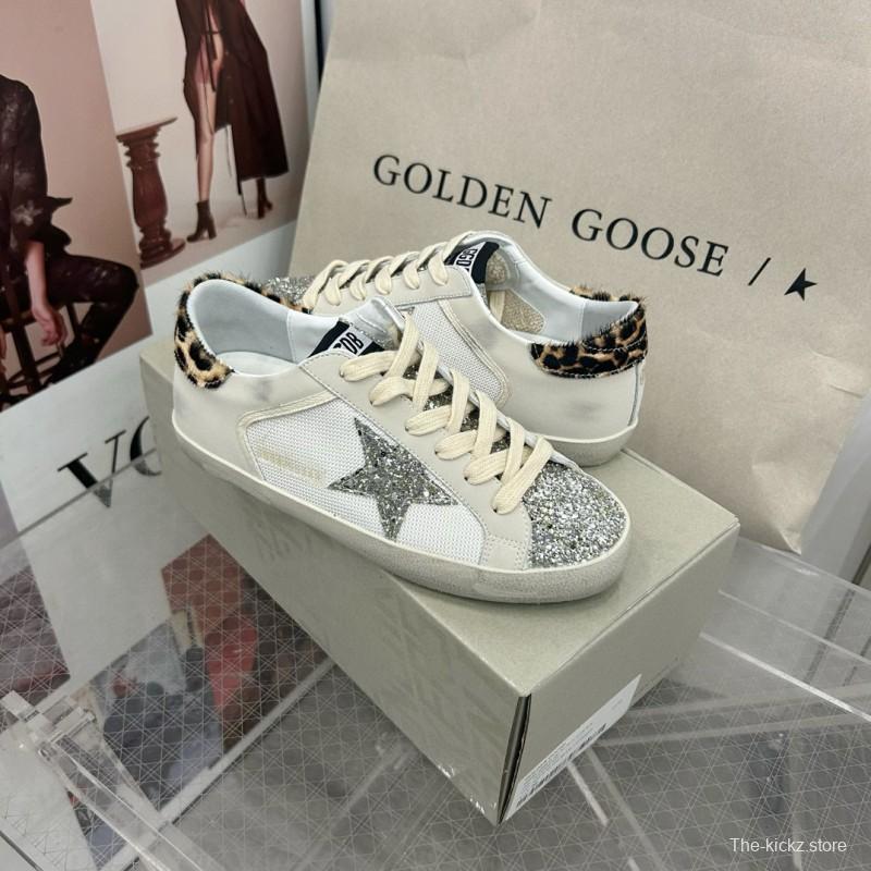 2025 Women GGDB White Silver Leather Glitter Sneakers