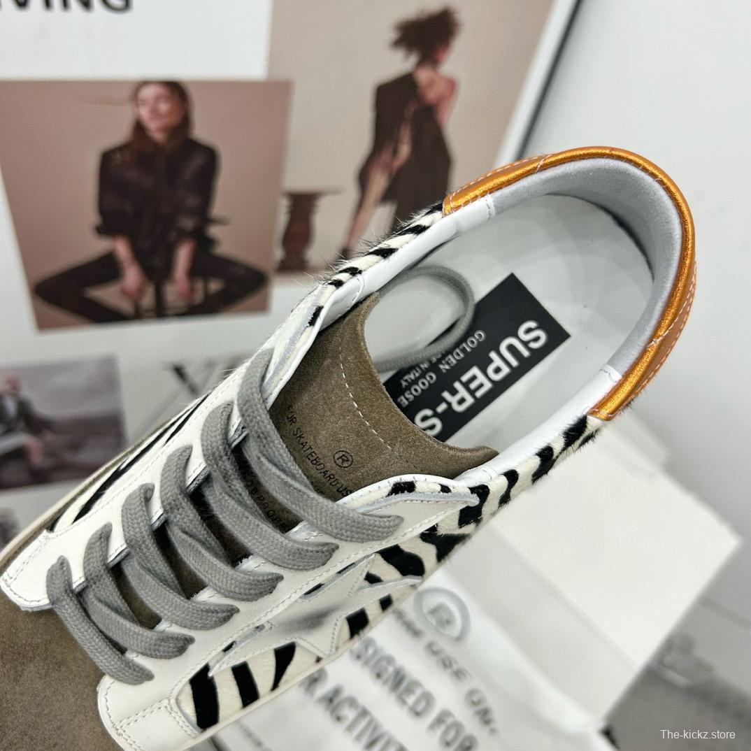 2025 Women GGDB White Black Zebra Leather Suede Sneakers