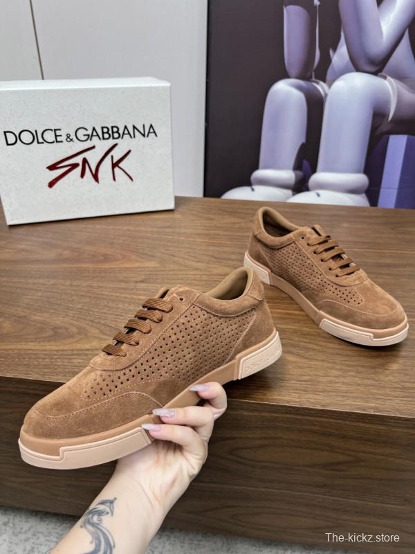 2025 Men Dolce & Gabbana Brown Suede Casual Sneakers LY00280
