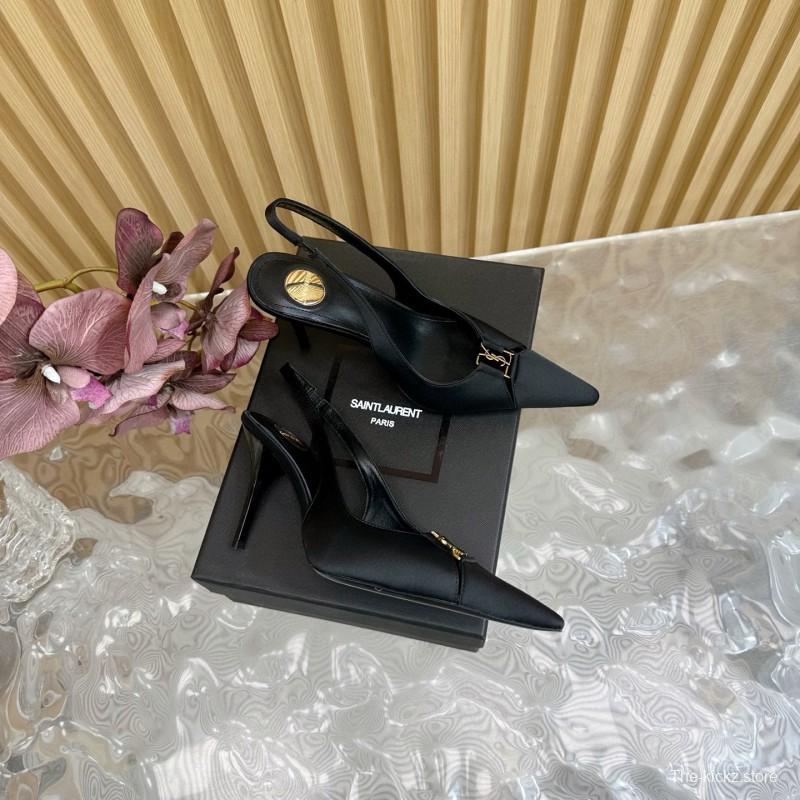 2025 Women Yves Saint Laurent Black Leather Slingback Pumps MJ00300