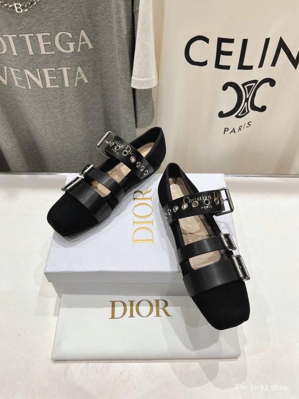 2025 Women Dior Black Leather Suede Mary Jane Buckle KFY00300
