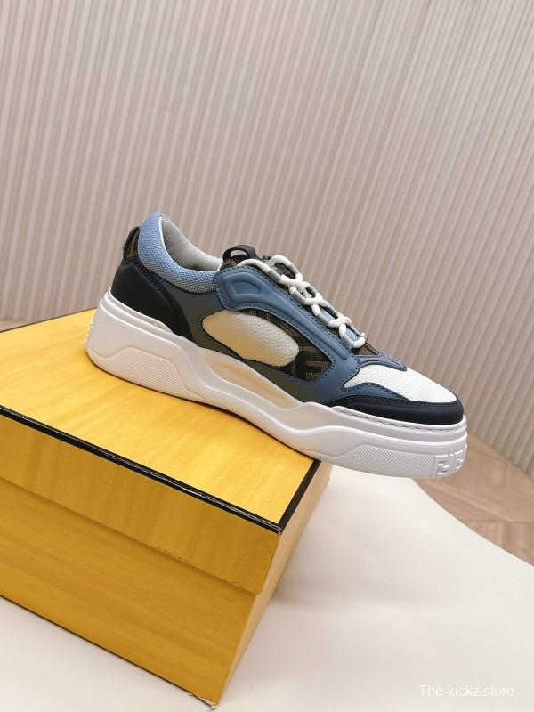 2025 Unisex Fendi Blue White Black Leather Mesh Plimsolls Embossed Badge
