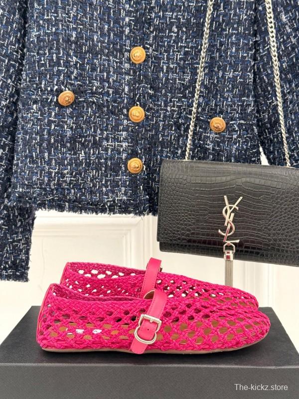 2025 Women AlAIA Pink Woven Leather Mary Jane